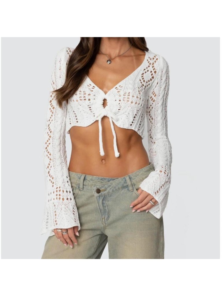 Beginning Boutique Size 2 Crochet Long Sleeve Flare Boho Festival Top